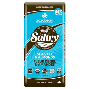 Zazubean Saltry 65% Chocolate Bar Sea Salt & Almonds, Coconut Sugar Sweetened 85g