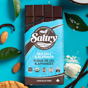 Zazubean Saltry 65% Chocolate Bar Sea Salt & Almonds, Coconut Sugar Sweetened 85g