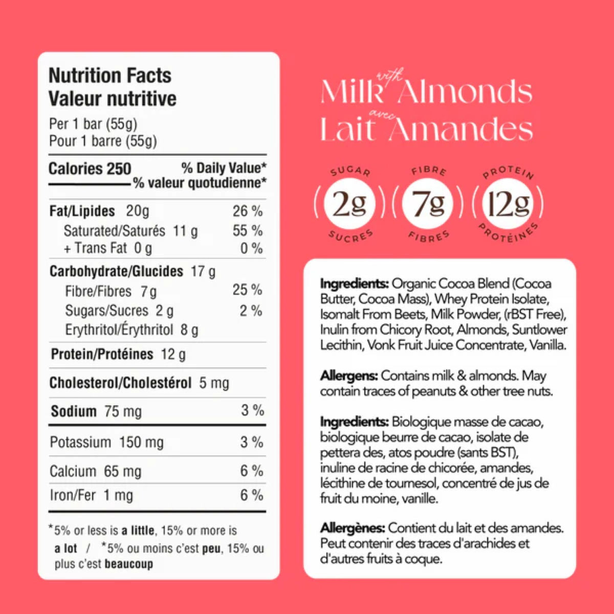 ZoRaw 45% Milk Chocolate & Almonds Bar with Protein 55g