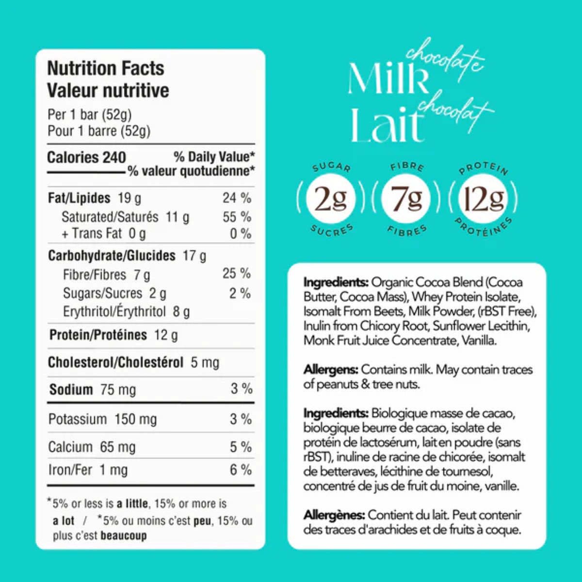 ZoRaw 45% Milk Chocolate Bar with Protein 52g