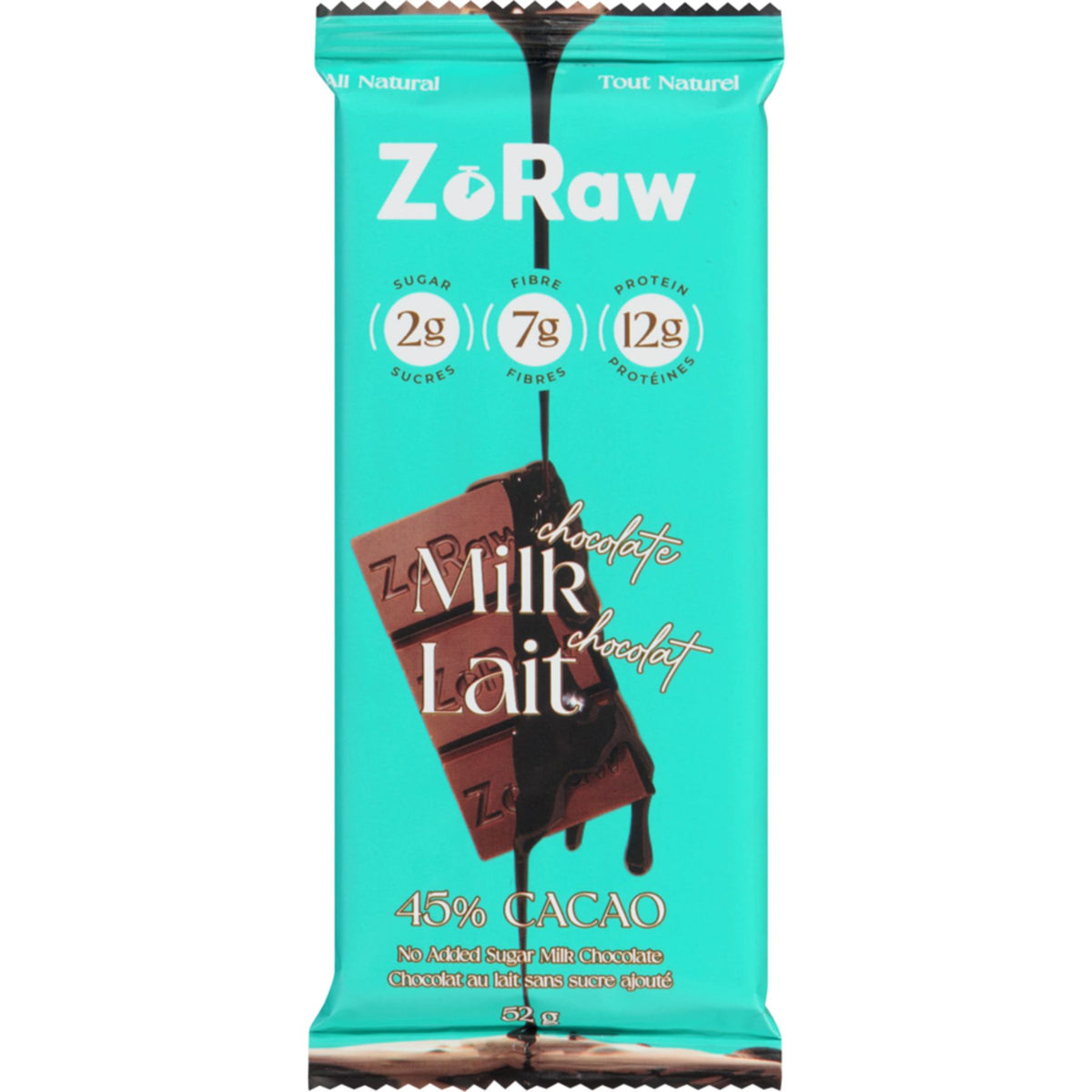ZoRaw 45% Milk Chocolate Bar with Protein 52g
