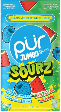 Pur Gum Jumbo Sourz Blue Raspberry Watermelon 20pc