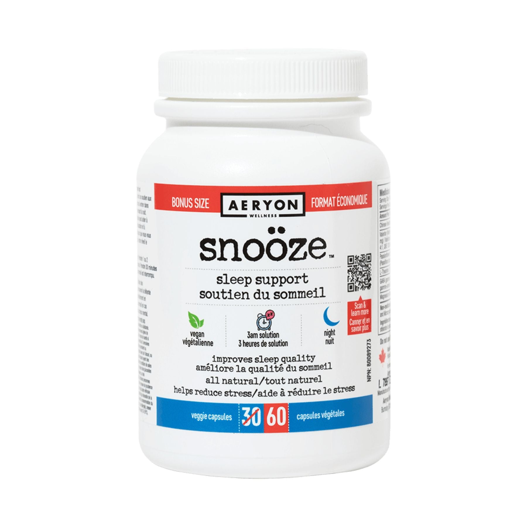 Aeryon Wellness Snooze 60 Veggie Capsules - Sleep support supplement; free from melatonin. Improves sleep quality - All Natural. 