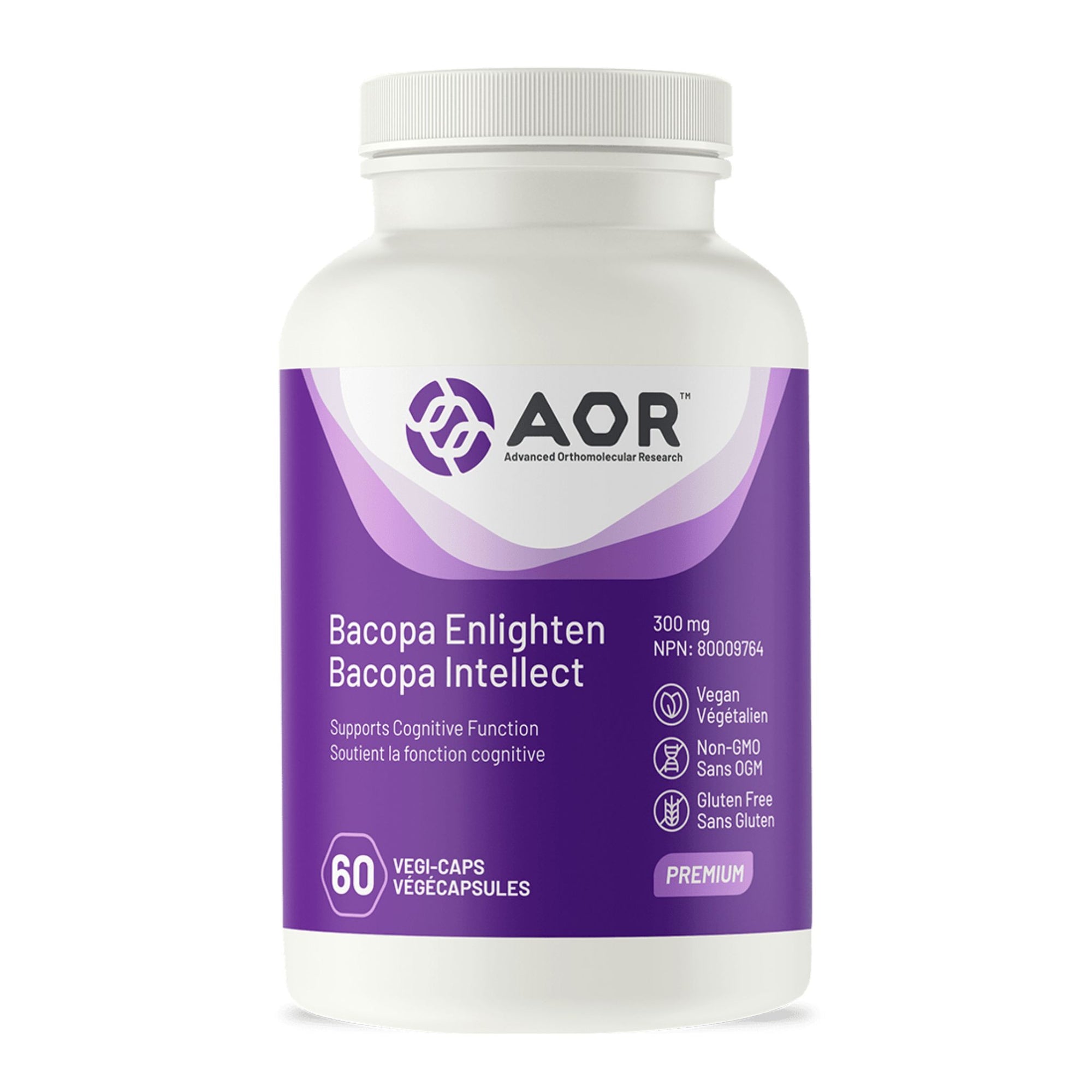 AOR Bacopa Enlighten 60 vegetable capsules - a supplement that supports cognitive function - vegan, gluten free, non-GMO