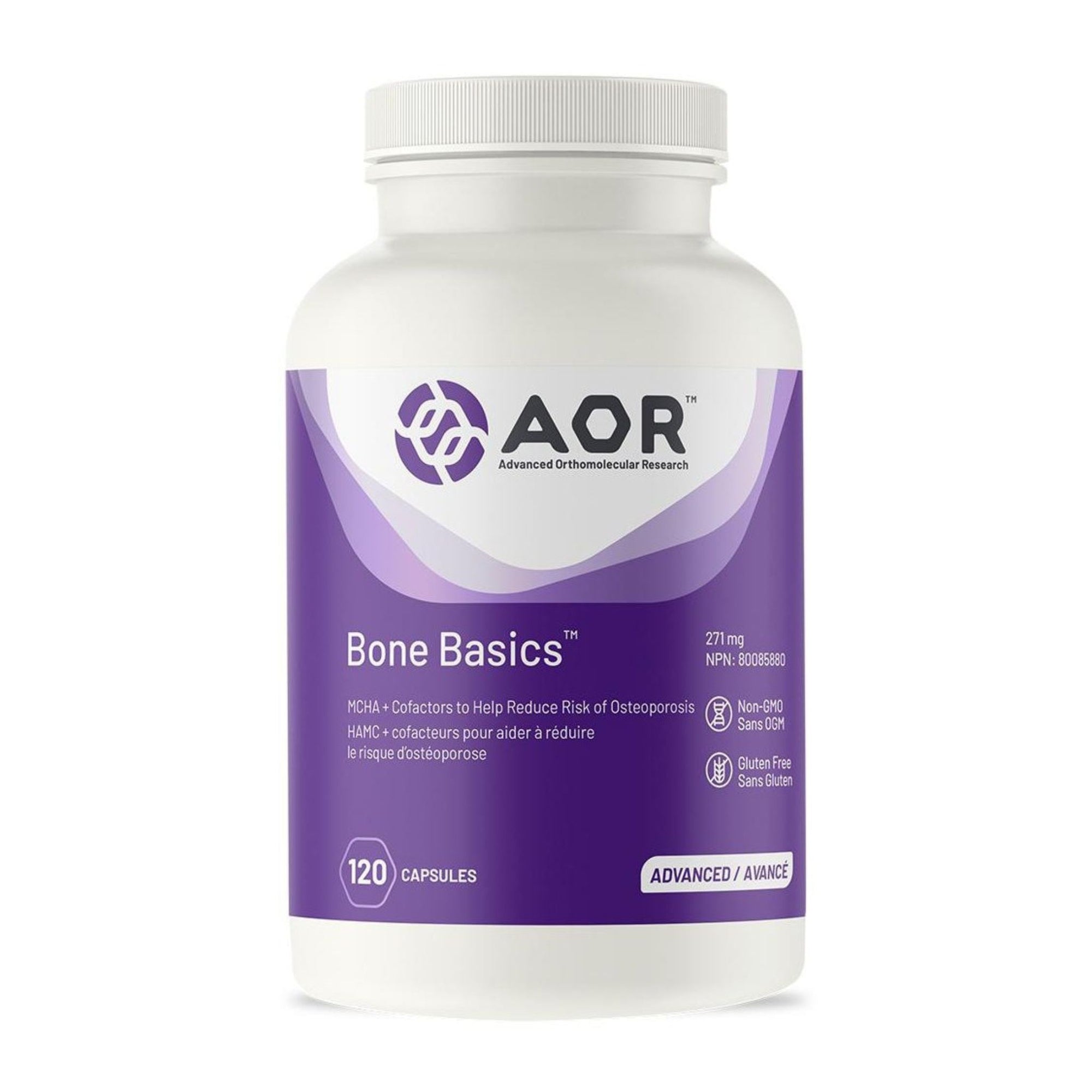 AOR Bone Basics 120 vegetable capsules - MCHA + CoFactors to help reduce the risk of osteoporosis - Non-GMO and gluten free