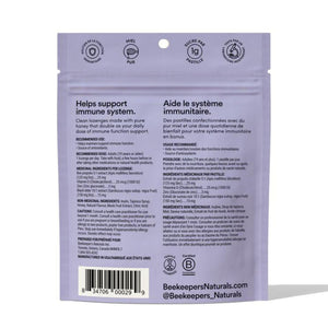 Beekeeper's Naturals Elderberry Propolis Lozenges 50g bag (back) - Helps support immune system.