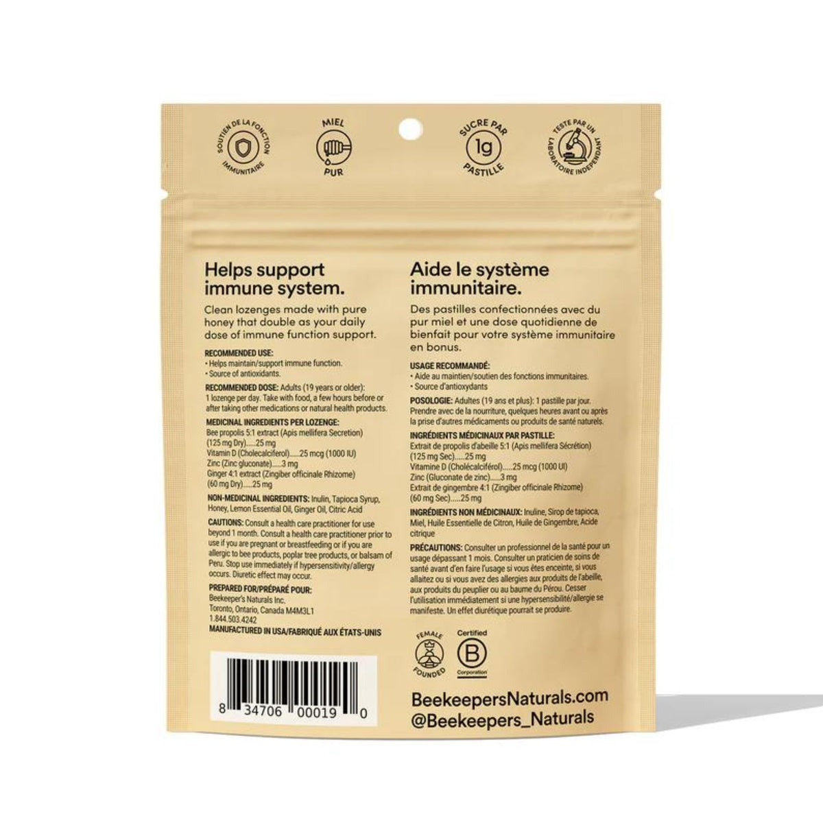 Beekeeper's Naturals Lemon Ginger Lozenges 50g