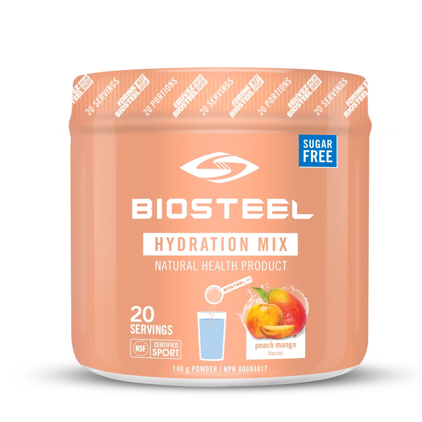 BioSteel Hydration Mix Peach Mango 140g, 20 Servings per container - Sugar free electrolytes, NSF Sport Certified. 