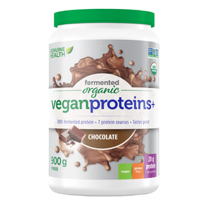 Genuine Health Fermented Organic Vegan Protein+ Chocolate flavour 900g size - 100% fermented protein - 7 protein sources - tastes great