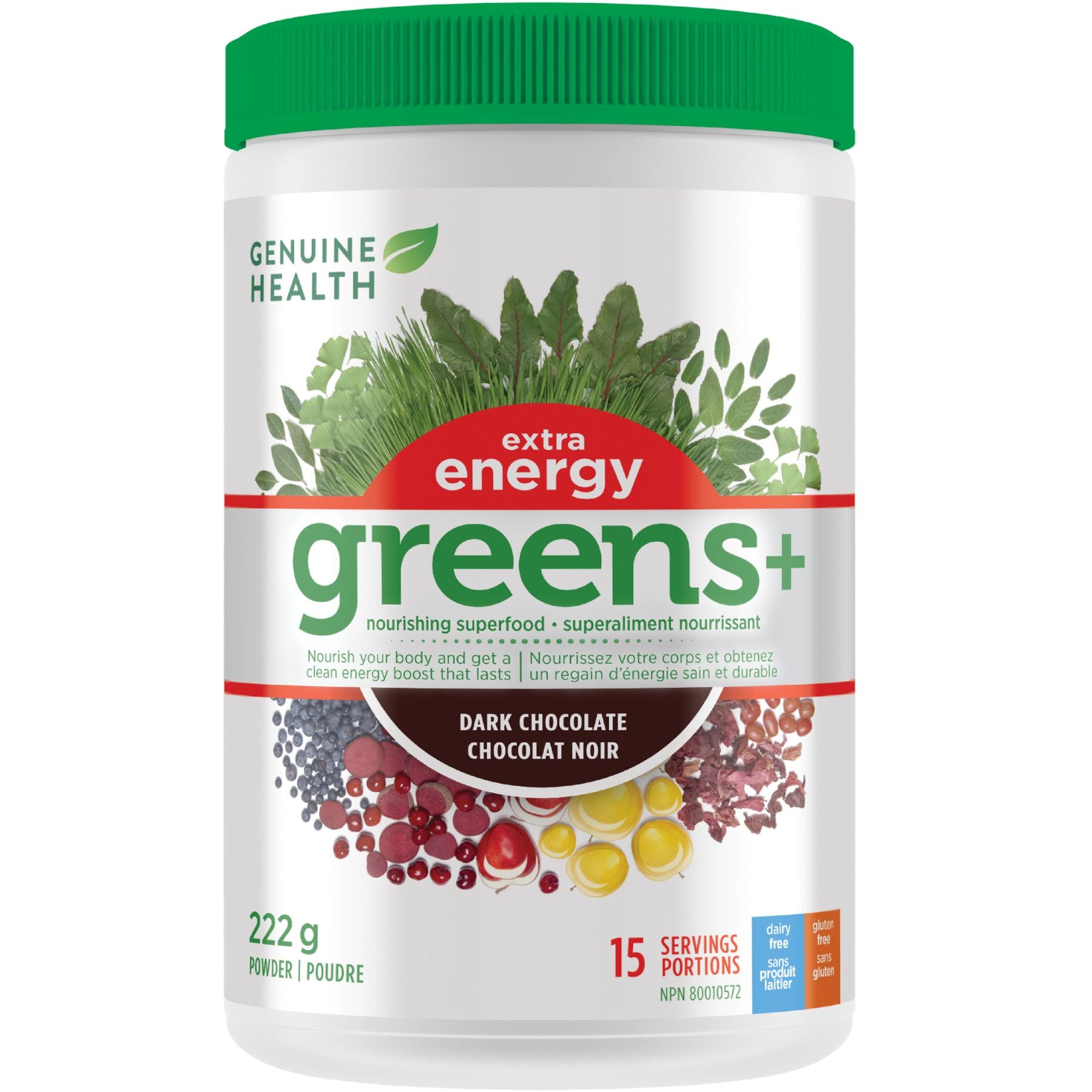 Genuine Health Greens+ Extra Energy - Dark Chocolate 22g (15 servings)