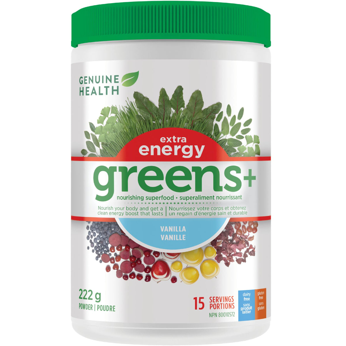 Genuine Health Greens+ Extra Energy - Vanilla 222g (15 servings)