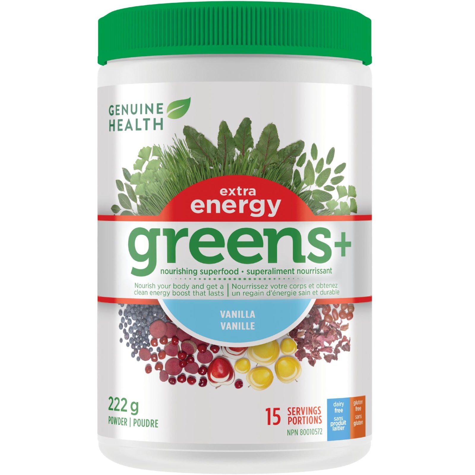 Genuine Health Greens+ Extra Energy - Vanilla 222g (15 servings)