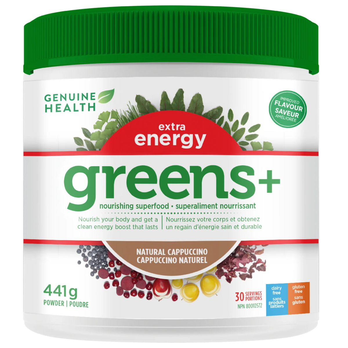 Genuine Health Greens+ Extra Energy - Natural Cappuccino 445g