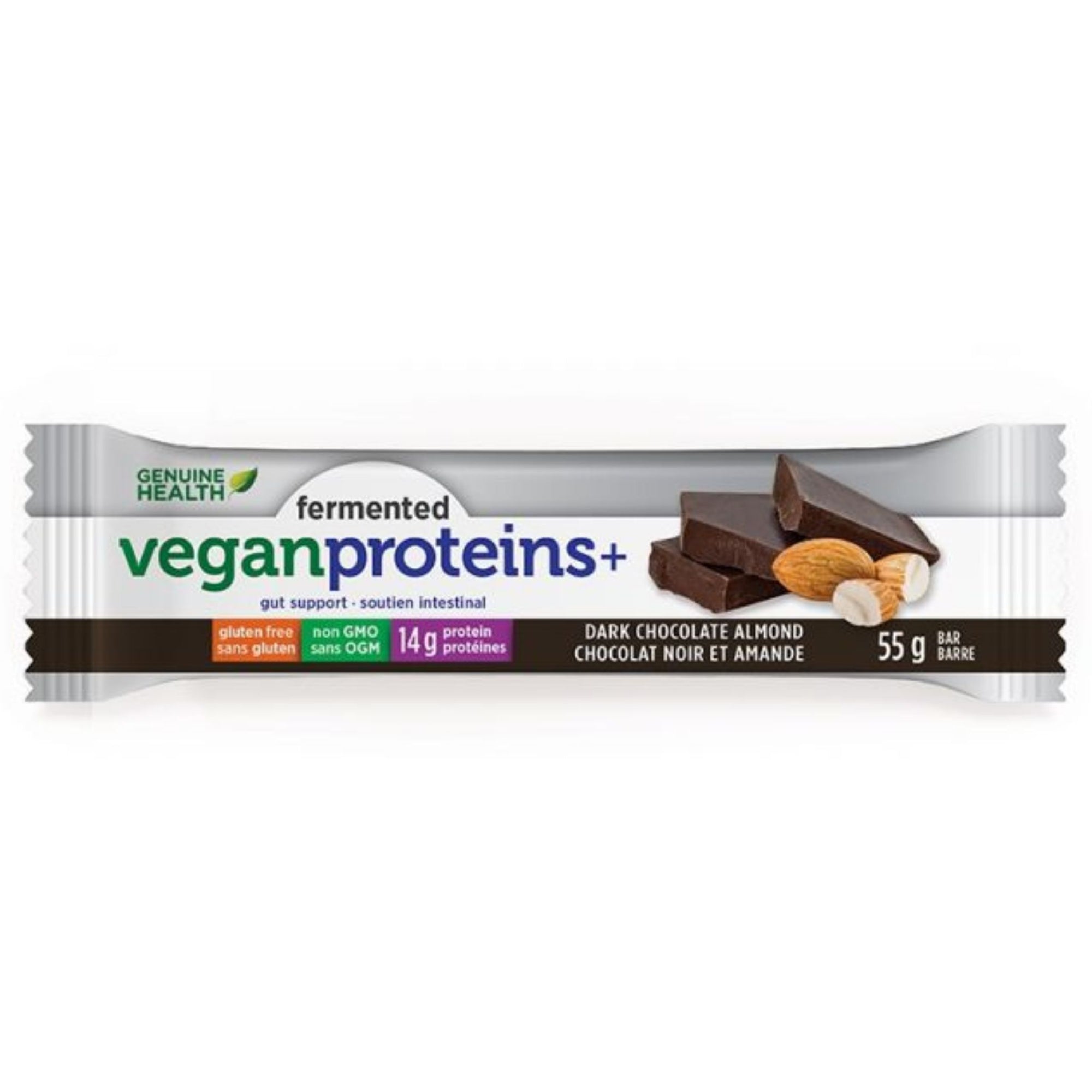 Genuine Health Fermented Vegan Proteins+ Bar - gut support - Older packaging, same product - Each bar is 55g