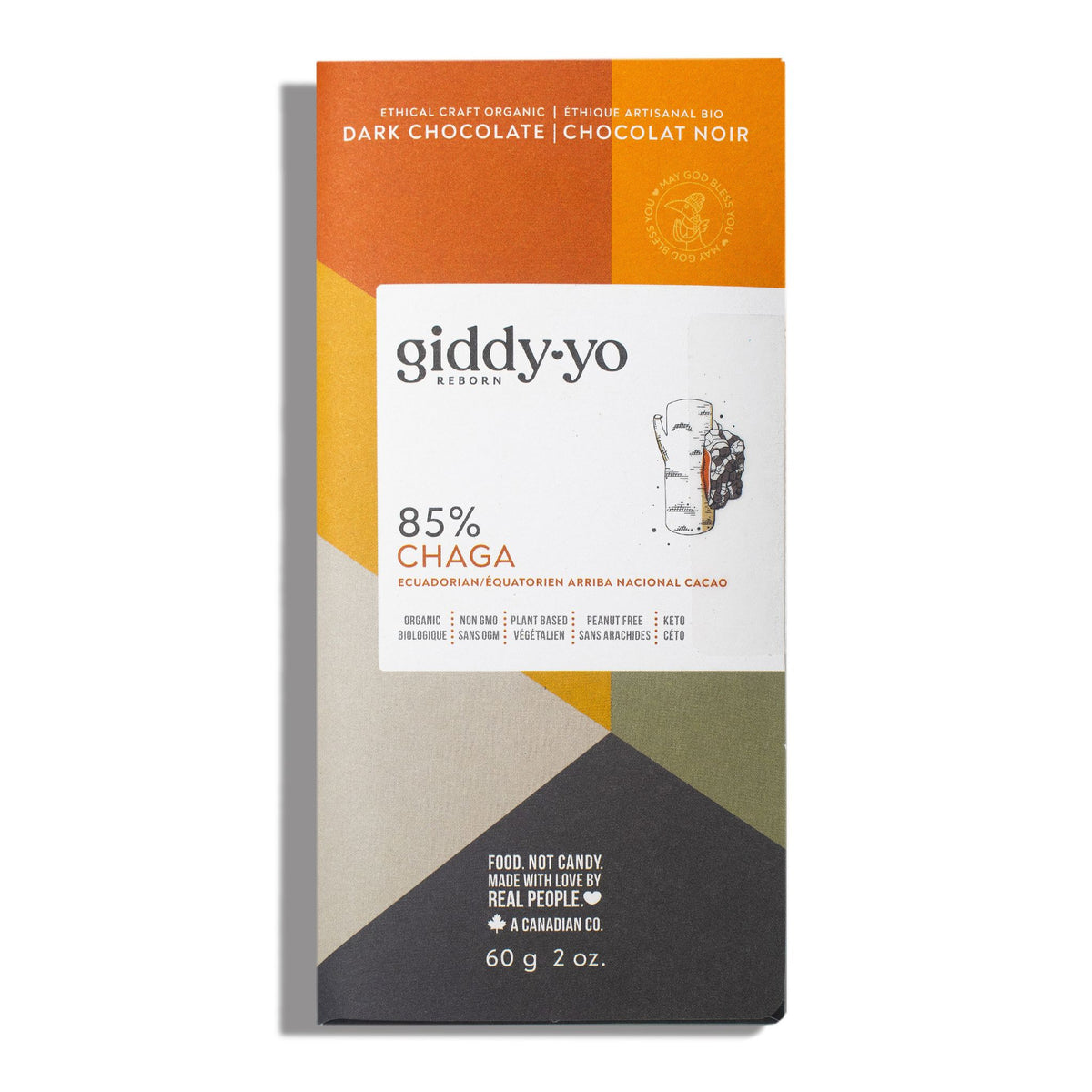 Giddy Yo Chaga 85% Dark Chocolate Bar Certified Organic 62g