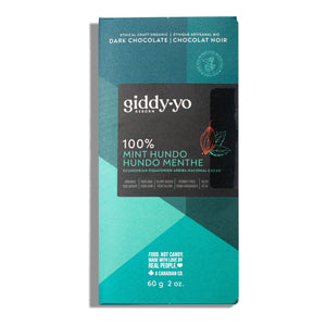 Giddy Yo Mint Hundo 100% Dark Chocolate Bar Certified Organic 60g