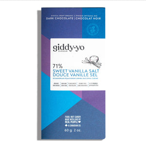 Giddy Yo Sweet Vanilla 71% Dark Chocolate Bar Certified Organic 60g
