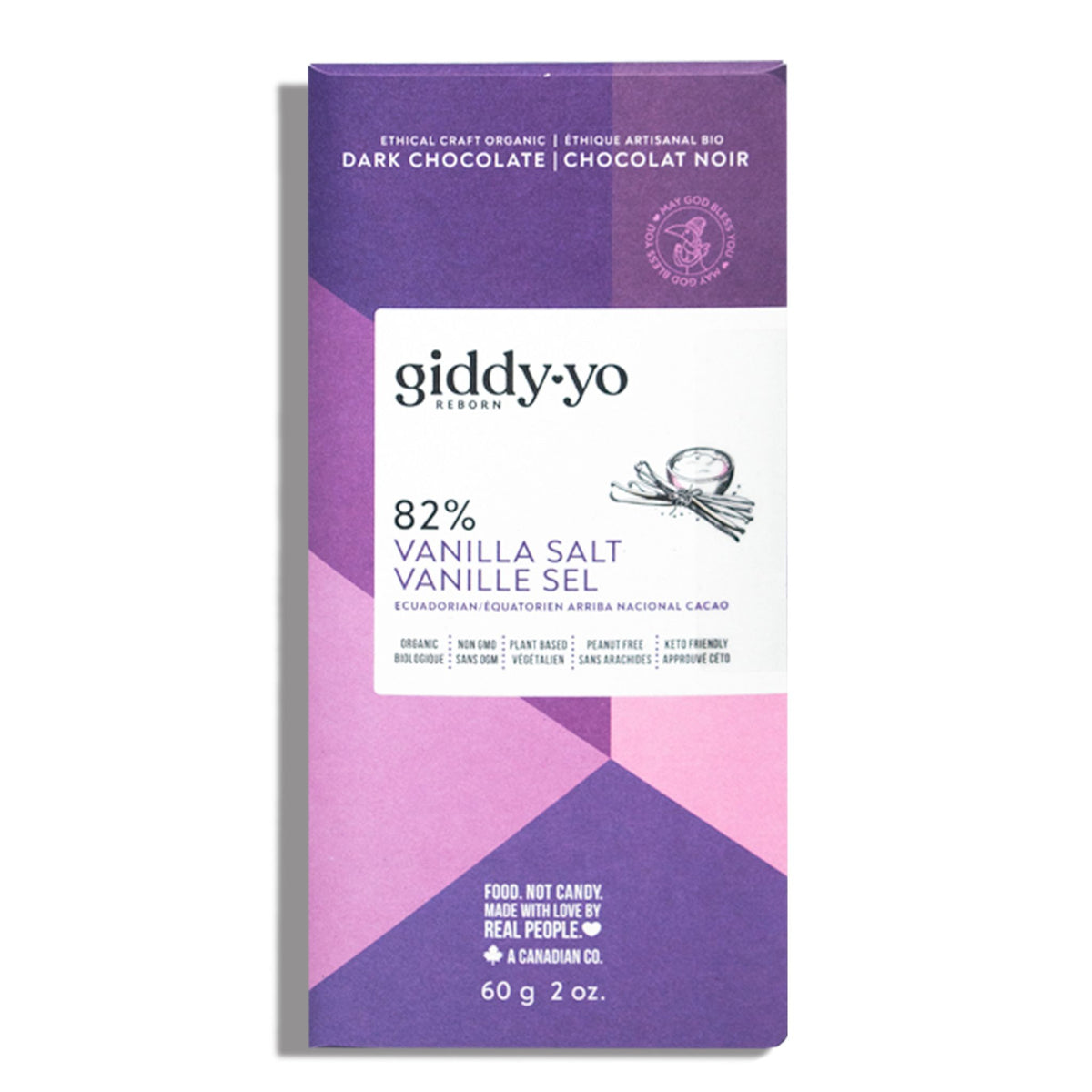 Giddy Yo Vanilla Salt 84% Dark Chocolate Bar Certified Organic 60g