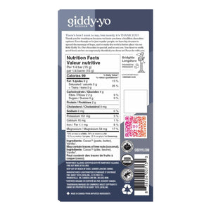 Giddy Yoyo Organic Hundo 100% Dark Chocolate Bar 60g - Back of packaging with Nutrition Info & ingredients