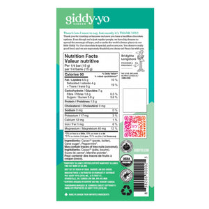 Giddy Yo Dark Chocolate Bar Mint 76% - back of packaging - Nutrition Facts