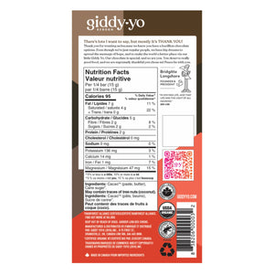 Giddy Yo XDark 89% Dark Chocolate Bar Certified Organic 60g - Back of packaging with nutrition info 