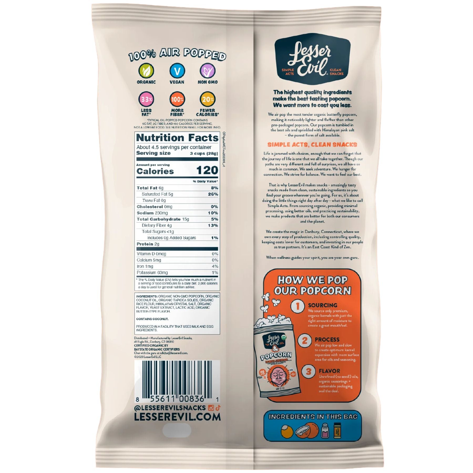 Lesser Evil Organic Popcorn - No Cheese Cheesiness 142g - Fiddleheads ...