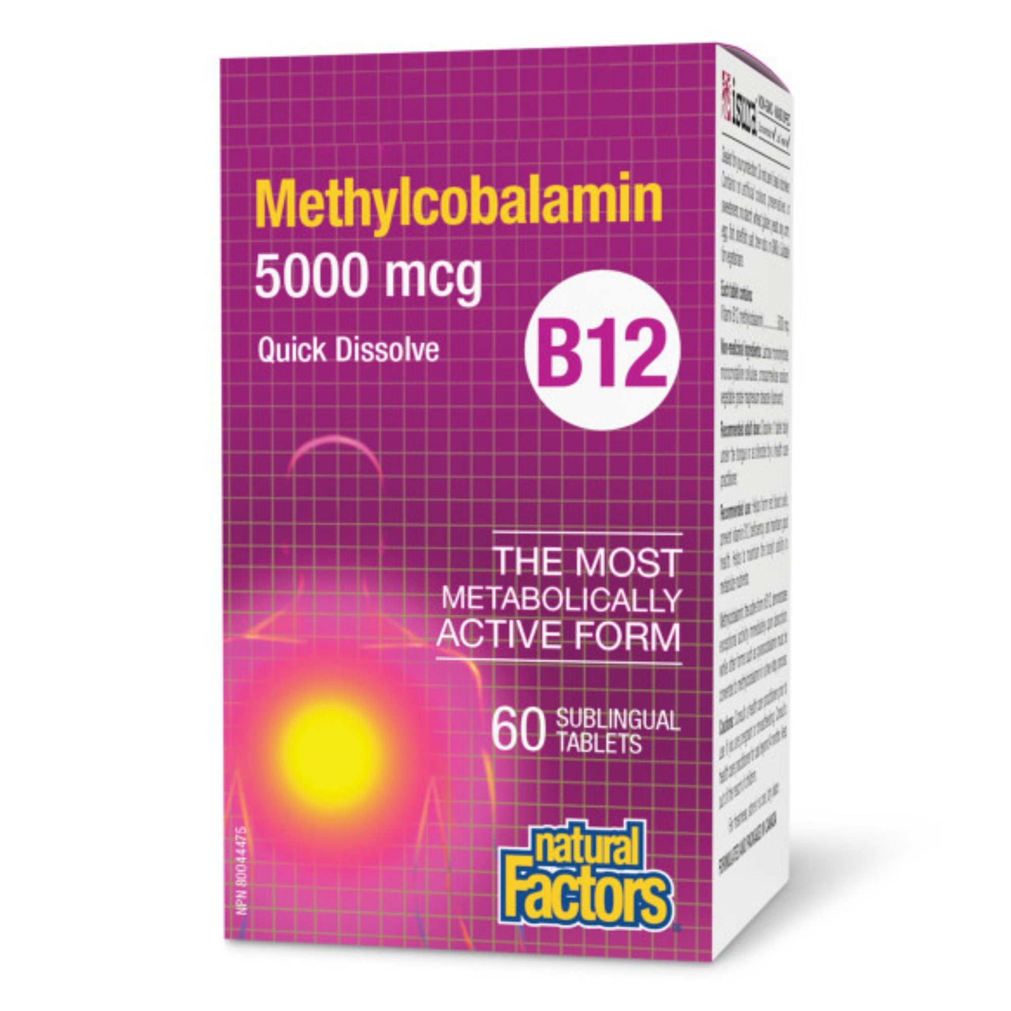 Natural Factors Vitamin B12 Methylcobalamine 5000mcg - 60 sublingual tablets - the most metabolically active form. 