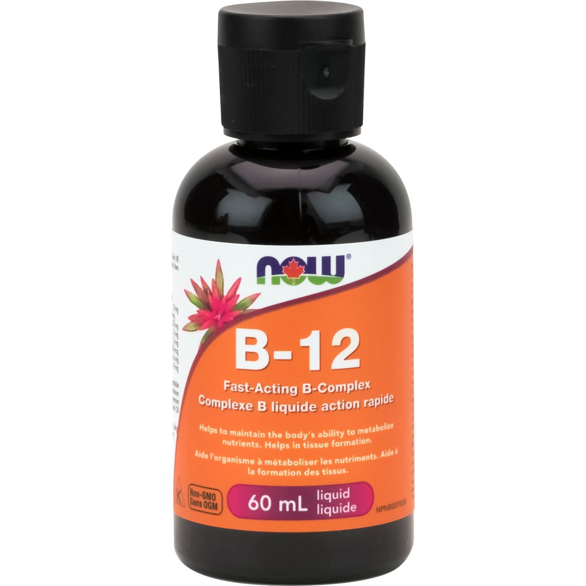 NOW B-12 Fast Acting B Complex Liquid 60ml bottle - Helps to maintain the body's ability to metabolize nutrients. Helps in tissue formation. 