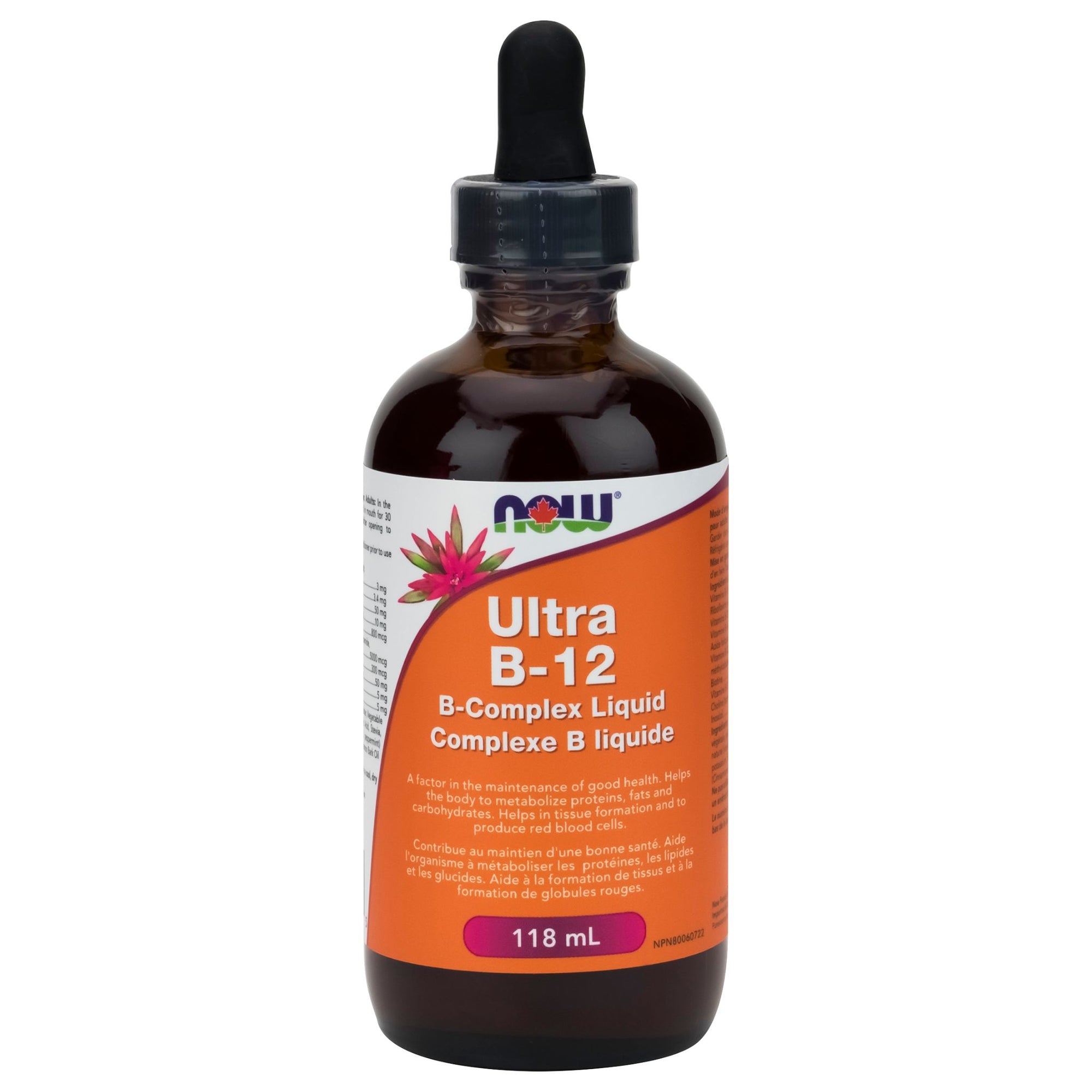 NOW Ultra B-12 B Complex Liquid 118ml - 5000 mcg per serving. Helps to produce red blood cells. 