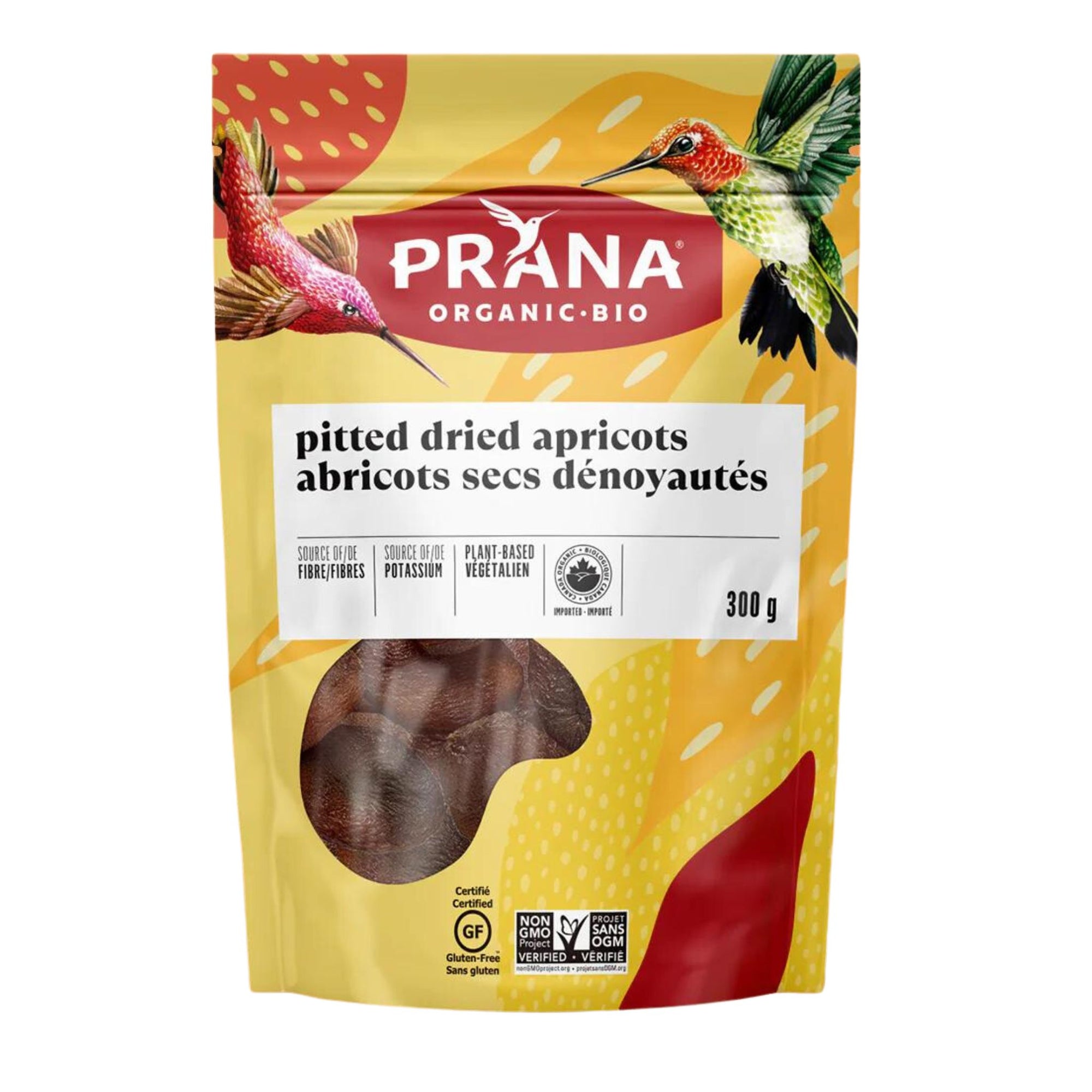 A bag of Prana Pitted Apricots 300g, organic dried fruit product from Fiddleheads Health and Nutrition.