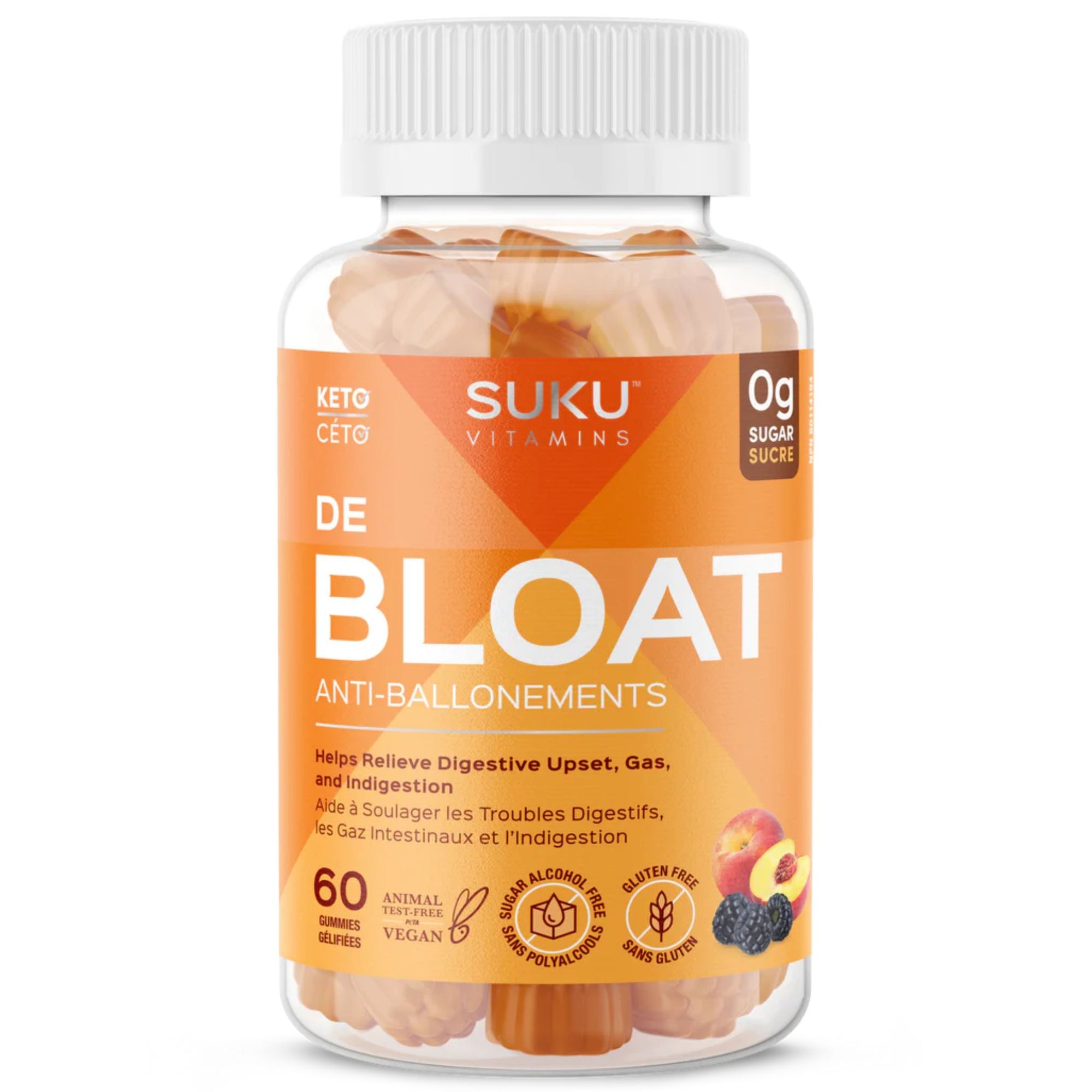 Suku De-Bloat 60 Gummies in a bottle - Helps relieve digestive upset, gas, and indigestion. 