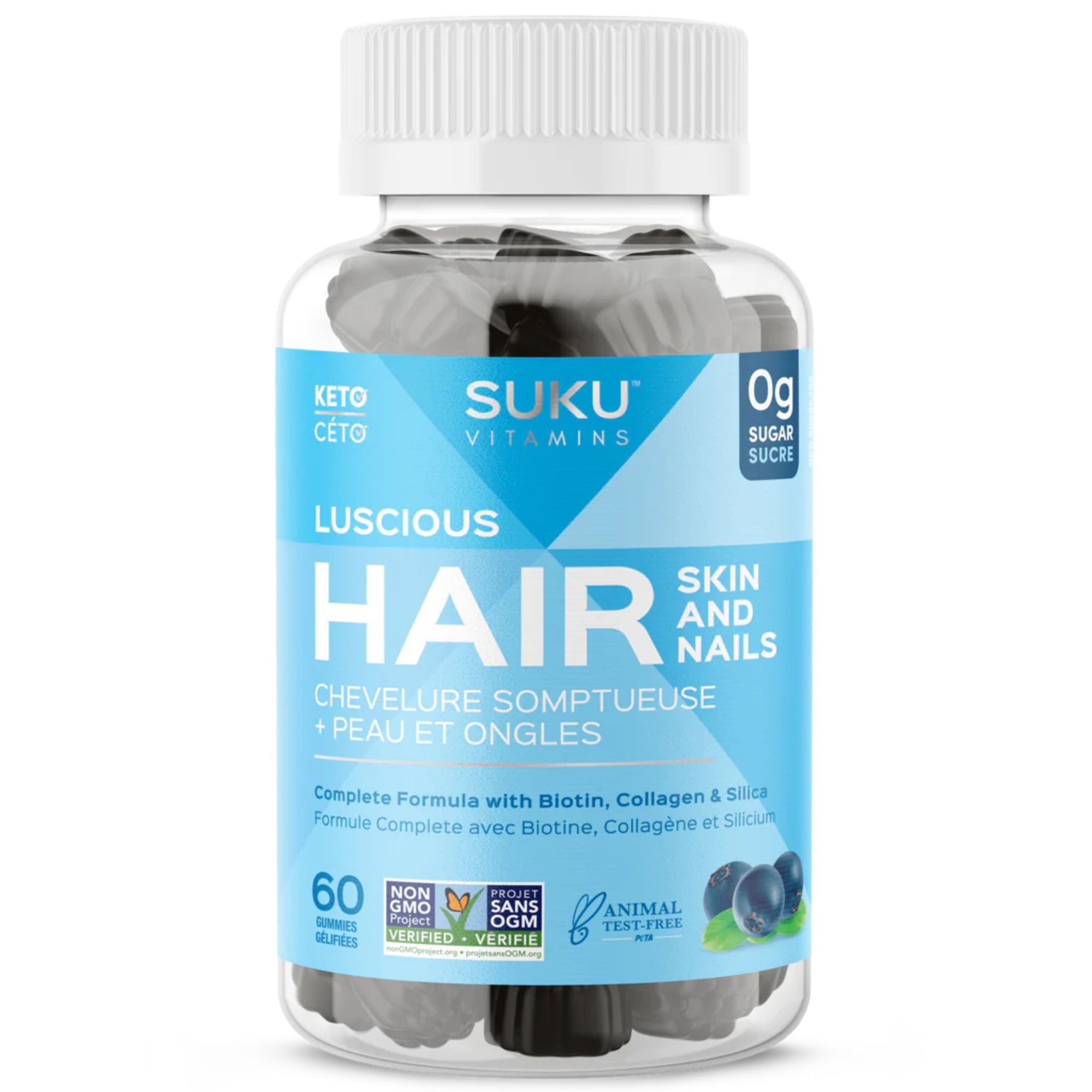 Suku Luscious Hair Gummies 60s per bottle - natural gummy supplement to support skin and nails. 