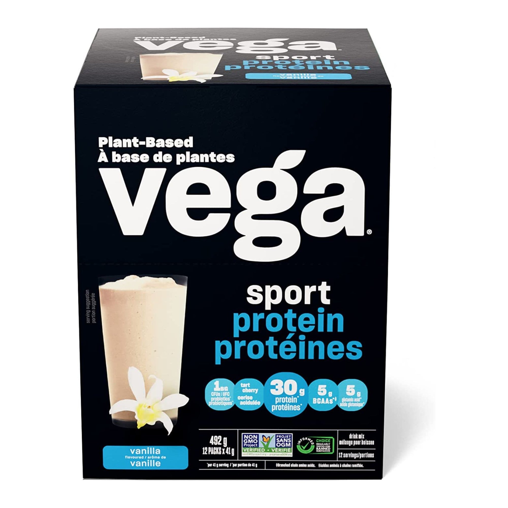Image of Vega Sport Protein Vanilla 41g, a plant-based protein powder for muscle recovery, available at Fiddleheads Health and Nutrition.