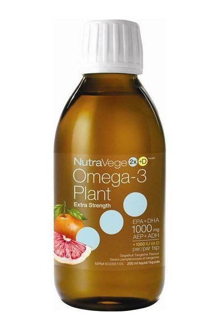 NutraVege+D Omega-3 Plant Based Extra Strength 1000mg Grapefruit Tangerine Flavour 200 ml