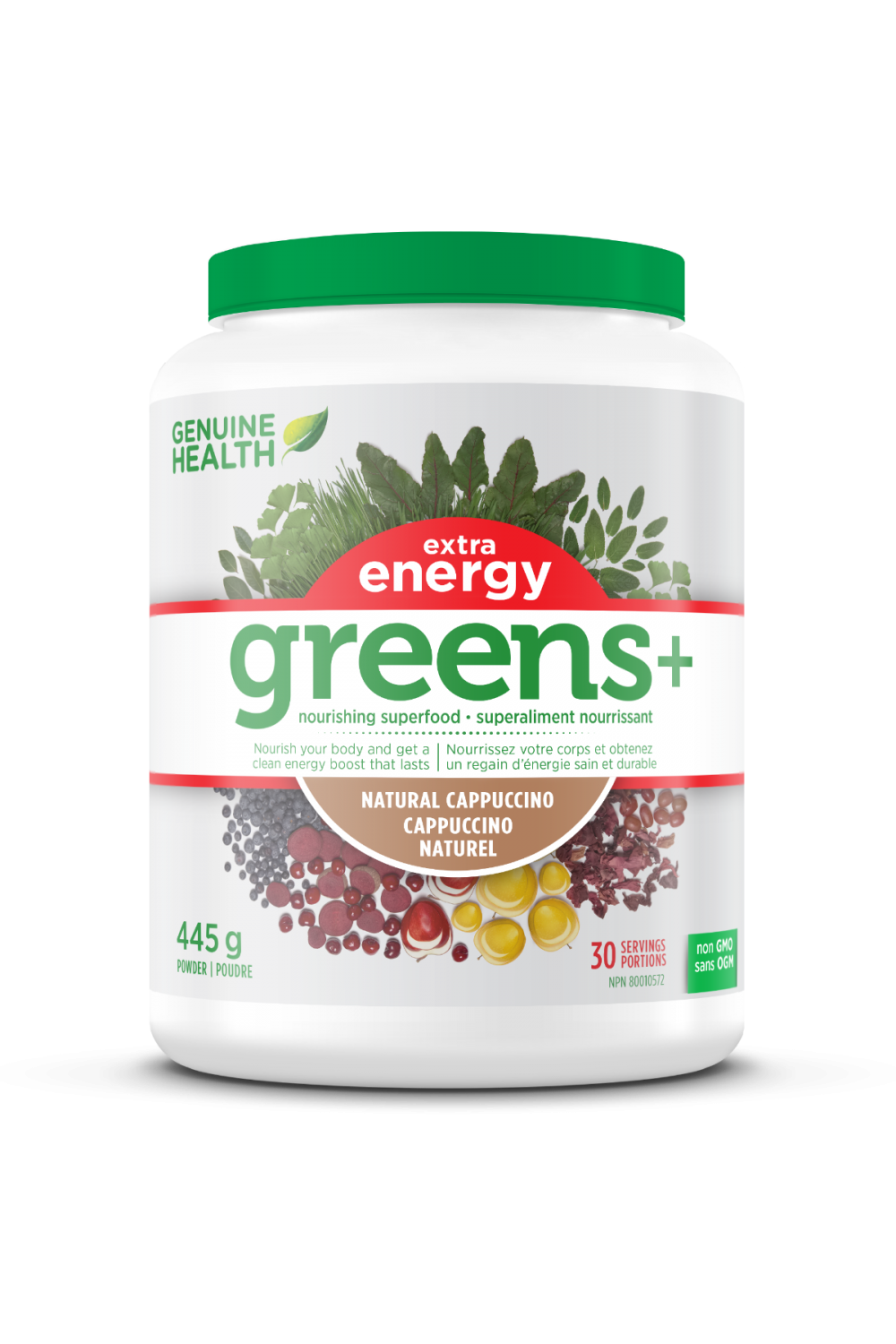 Genuine Health Greens+ Extra Energy - Natural Cappuccino Flavour 445g