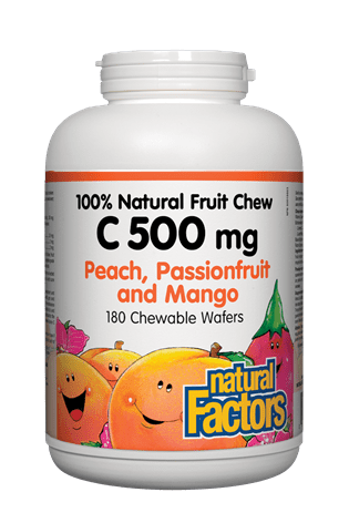 Natural Factors C 500 mg 100% Natural Fruit Chew - Peach, Passionfruit and Mango Flavour 180s