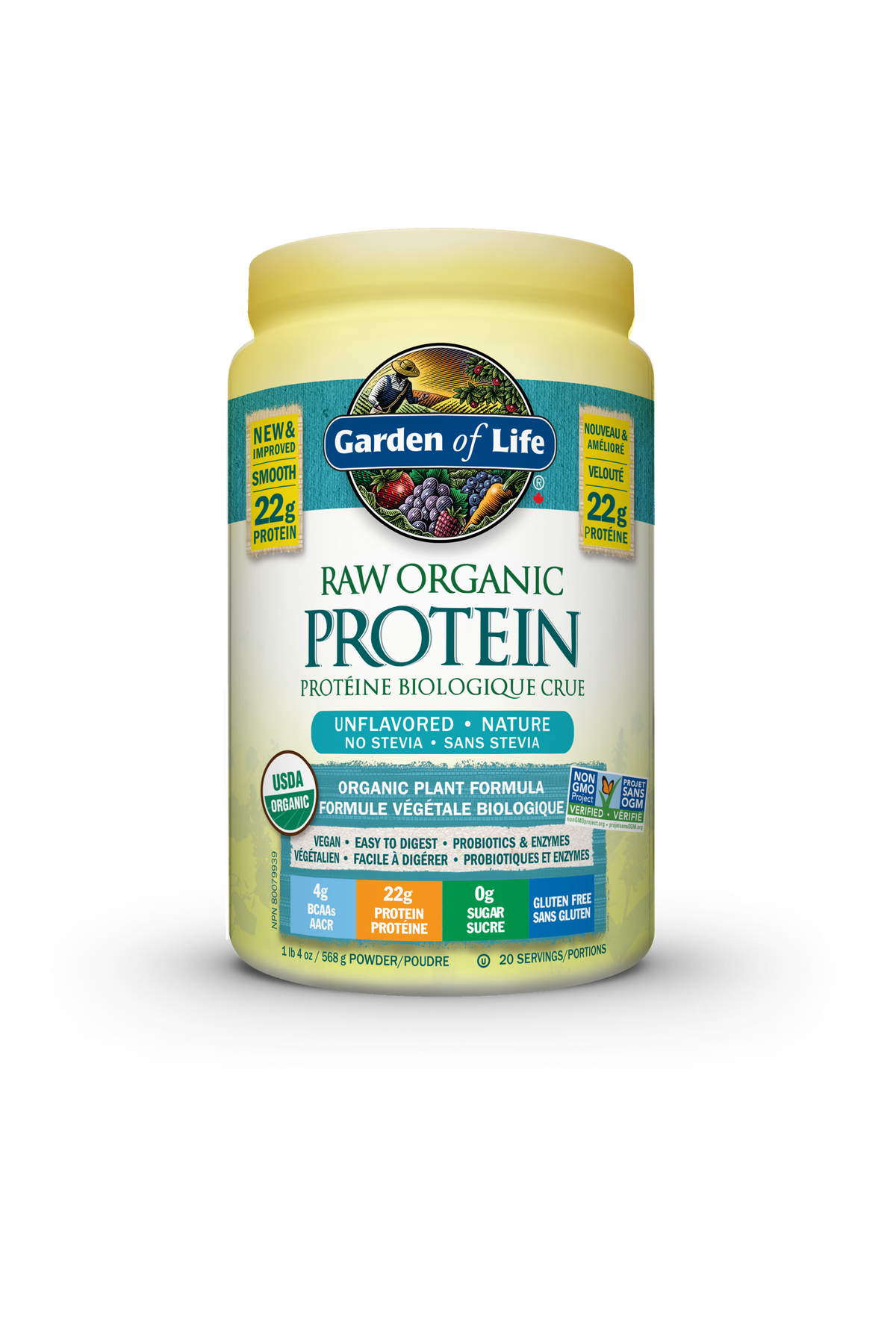 Garden of Life Raw Organic Protein Powder - Unflavoured (No Stevia) 568g