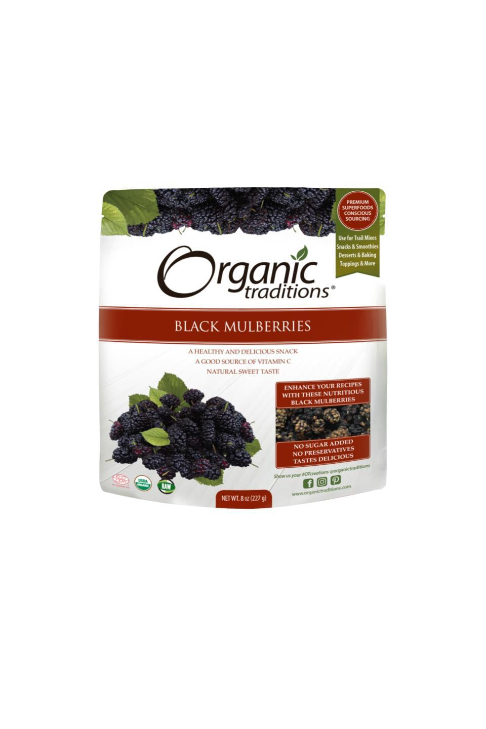 Organic Traditions Black Mulberries 227g