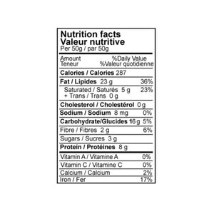 Prana non-roasted Cashews 250g bag - Nutrition facts