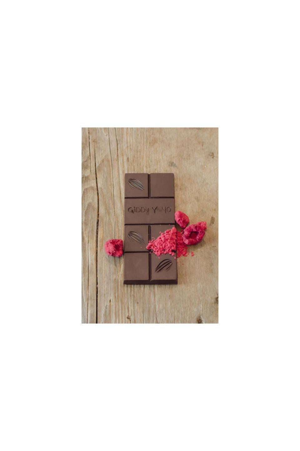 Giddy Yo Raspberry 76% Dark Chocolate Bar Certified Organic 60g