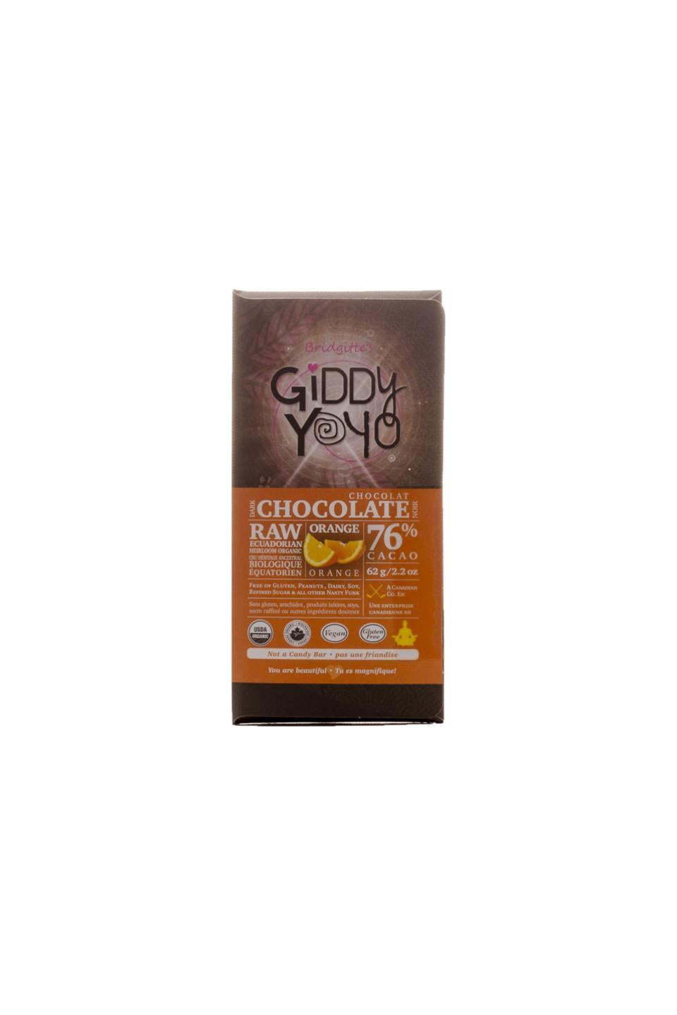 Giddy Yo Orange 76% Dark Chocolate Bar Certified Organic 62g