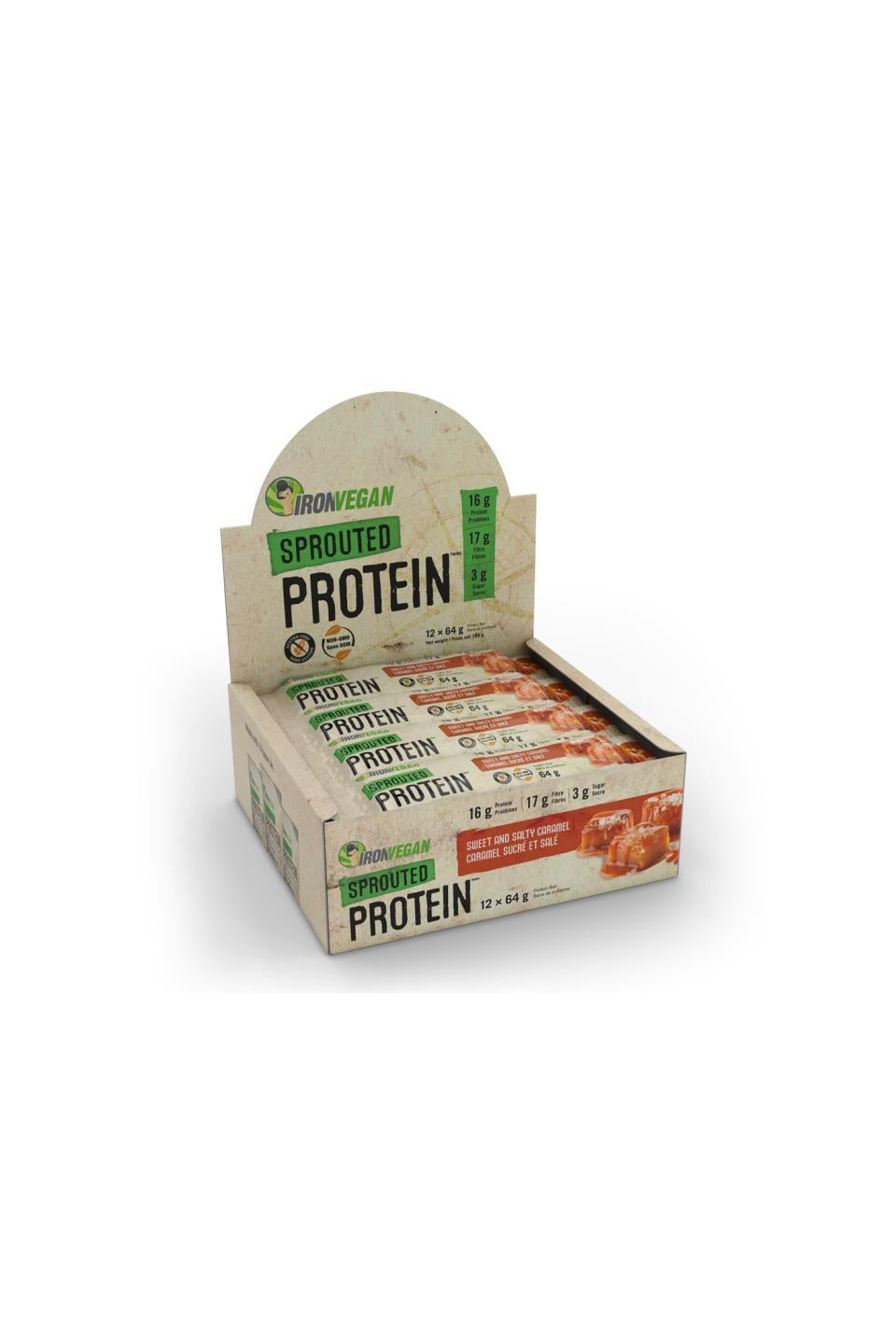 Iron Vegan Sweet & Salty Caramel Sprouted Protein Bar 64g Case 12