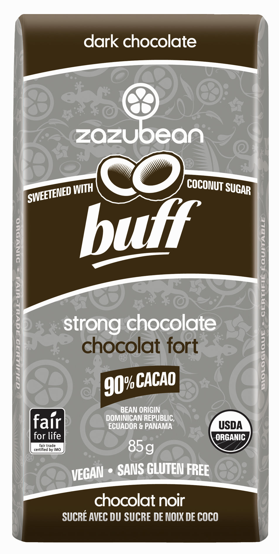 Zazubean Buff 90% Chocolate Bar Coconut Sugar Sweetened 85g