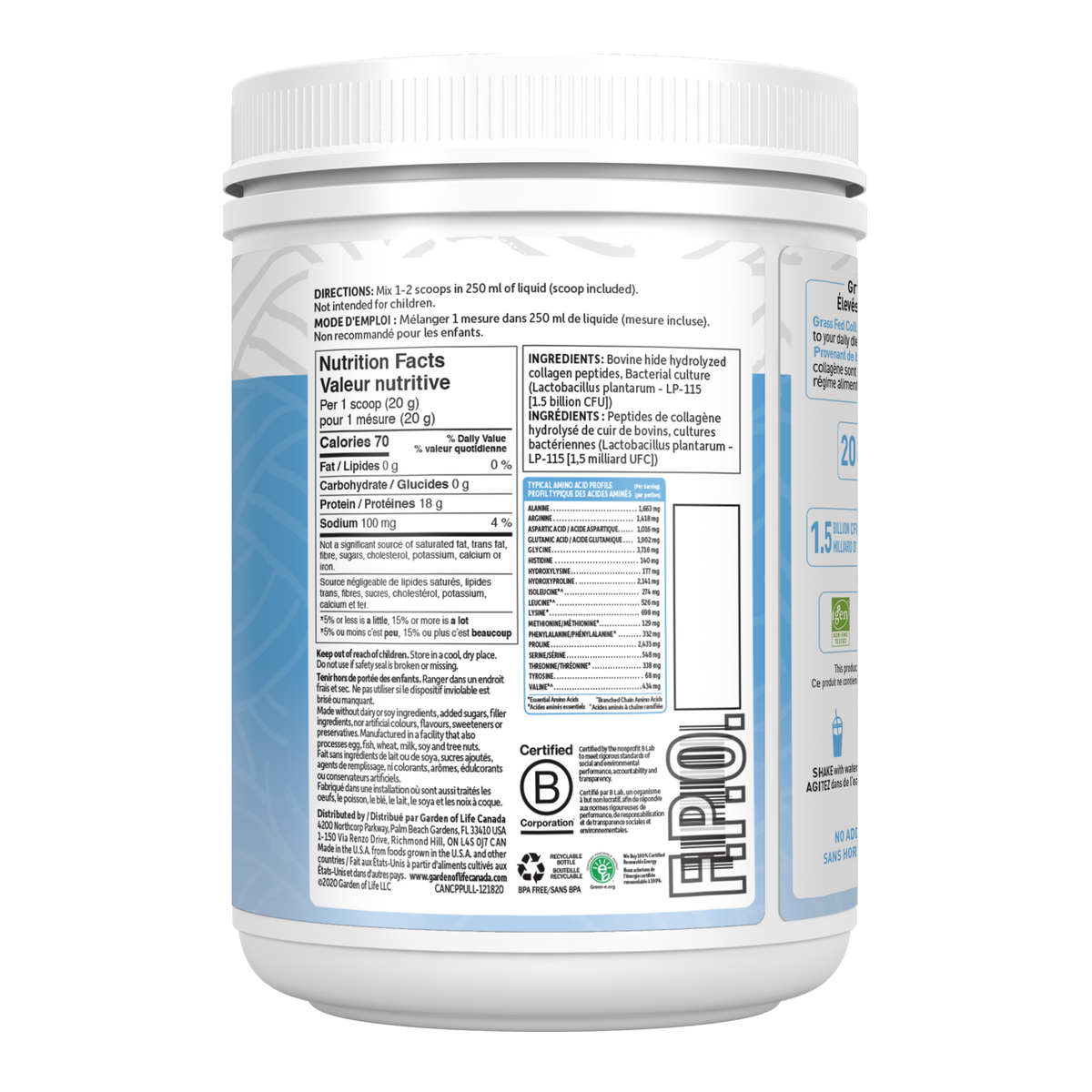 Garden of Life Grassfed Collagen Peptides Unflavoured 560g