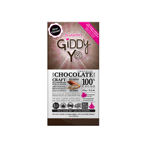 Giddy Yoyo Organic Hundo 100% Dark Chocolate Bar 60g - Fiddleheads ...