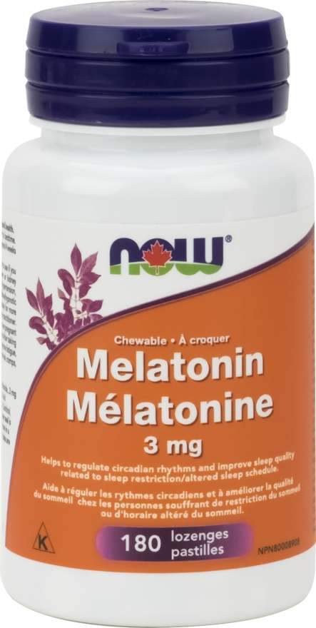 NOW Melatonin 3mg Peppermint Chewable Lozenges 180s