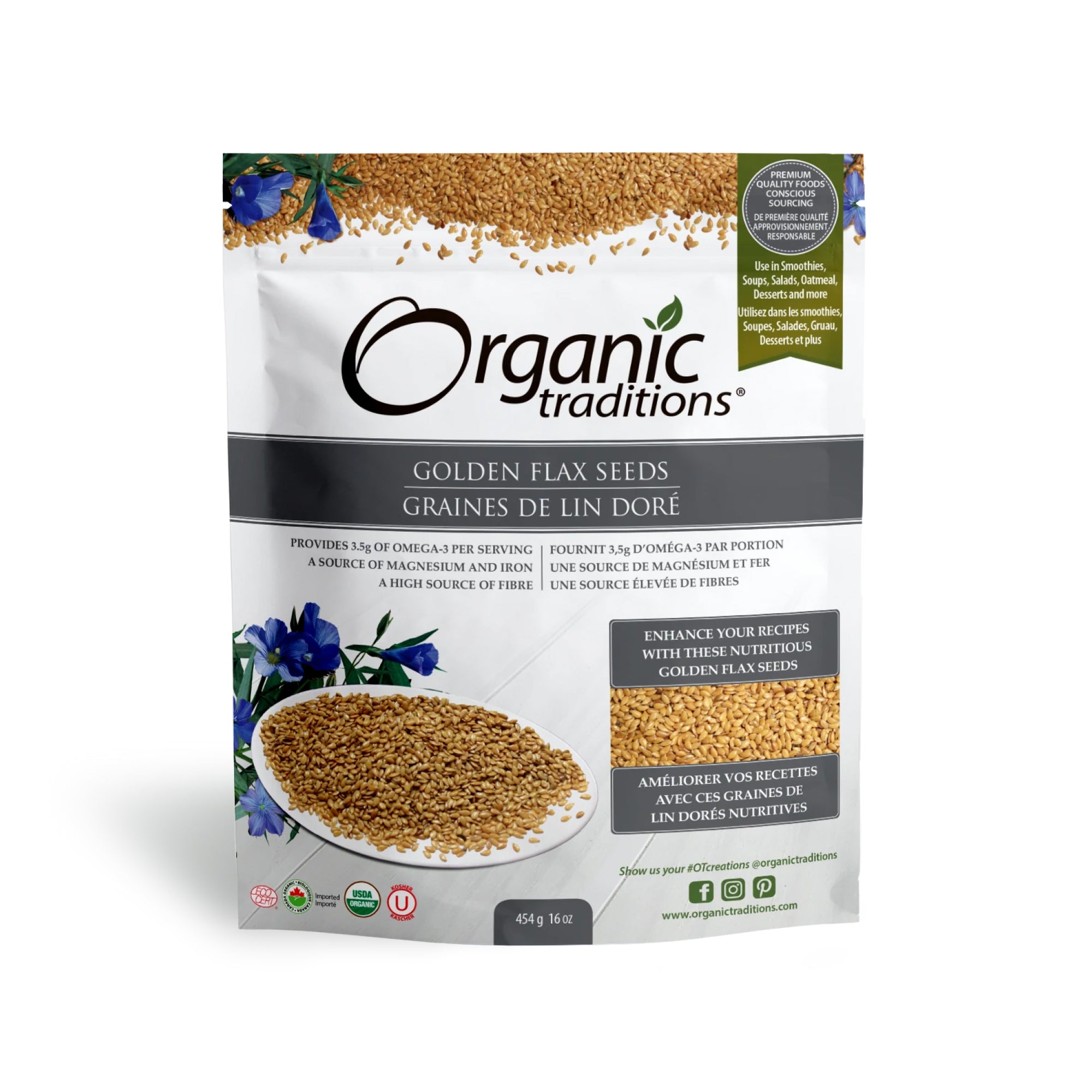Organic Traditions Organic Golden Flax Seeds 454g