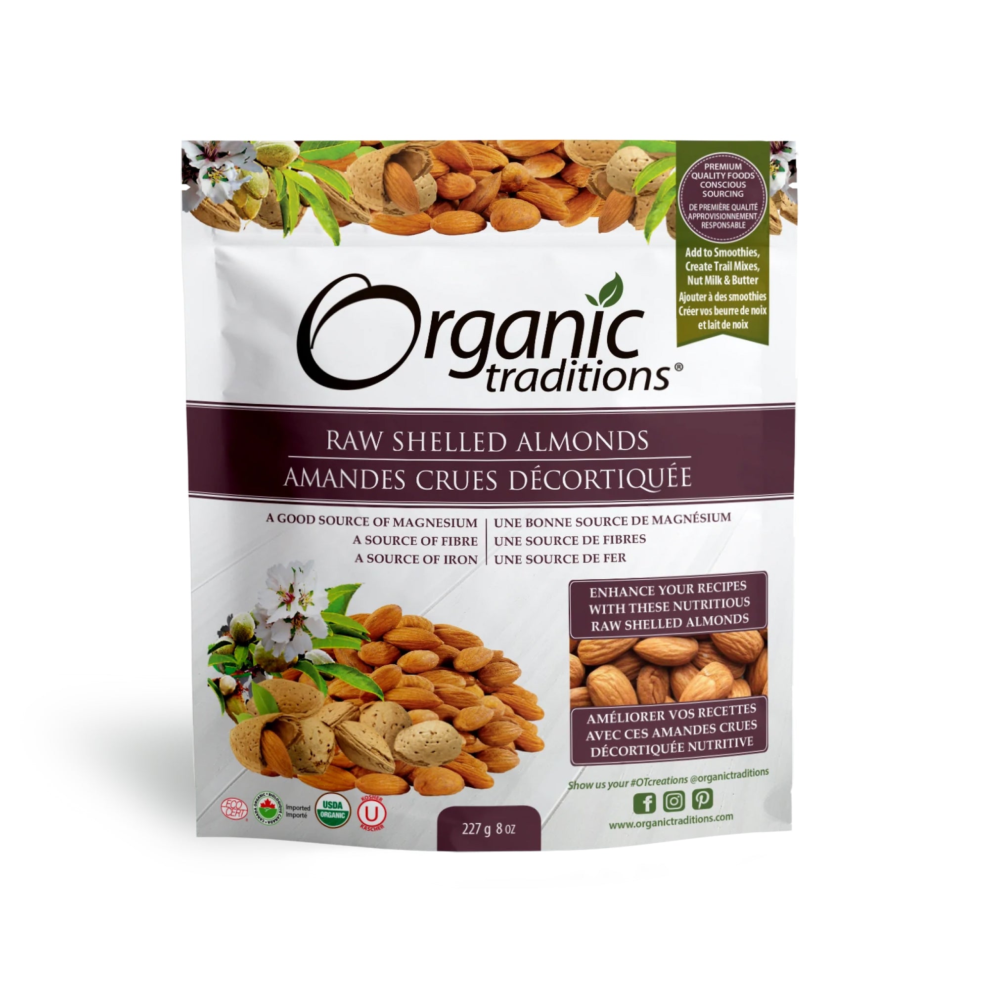 Organic Traditions Organic Raw Shelled Almonds 227g