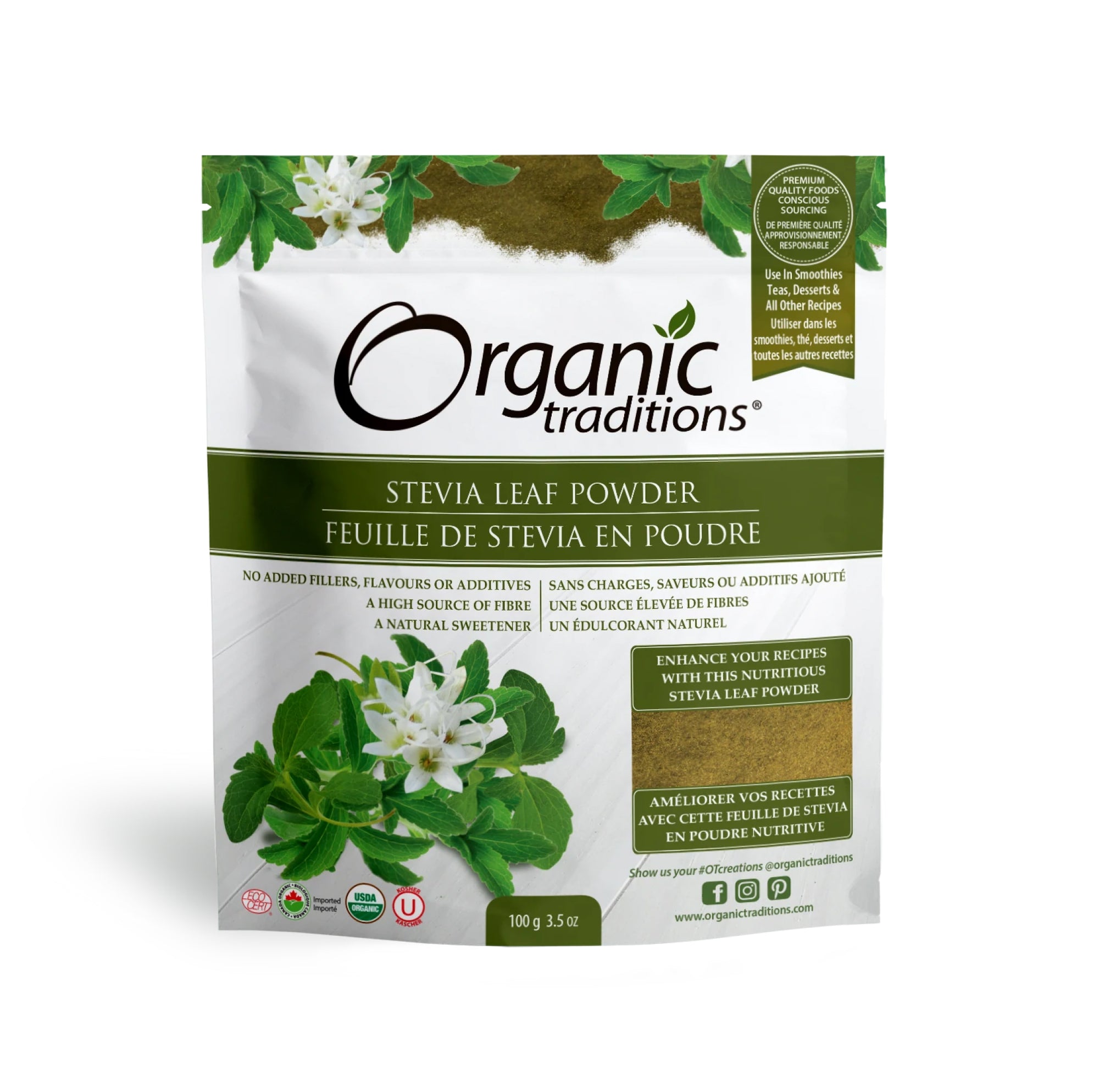 Organic Traditions Organic Green Leaf Stevia Powder 100g