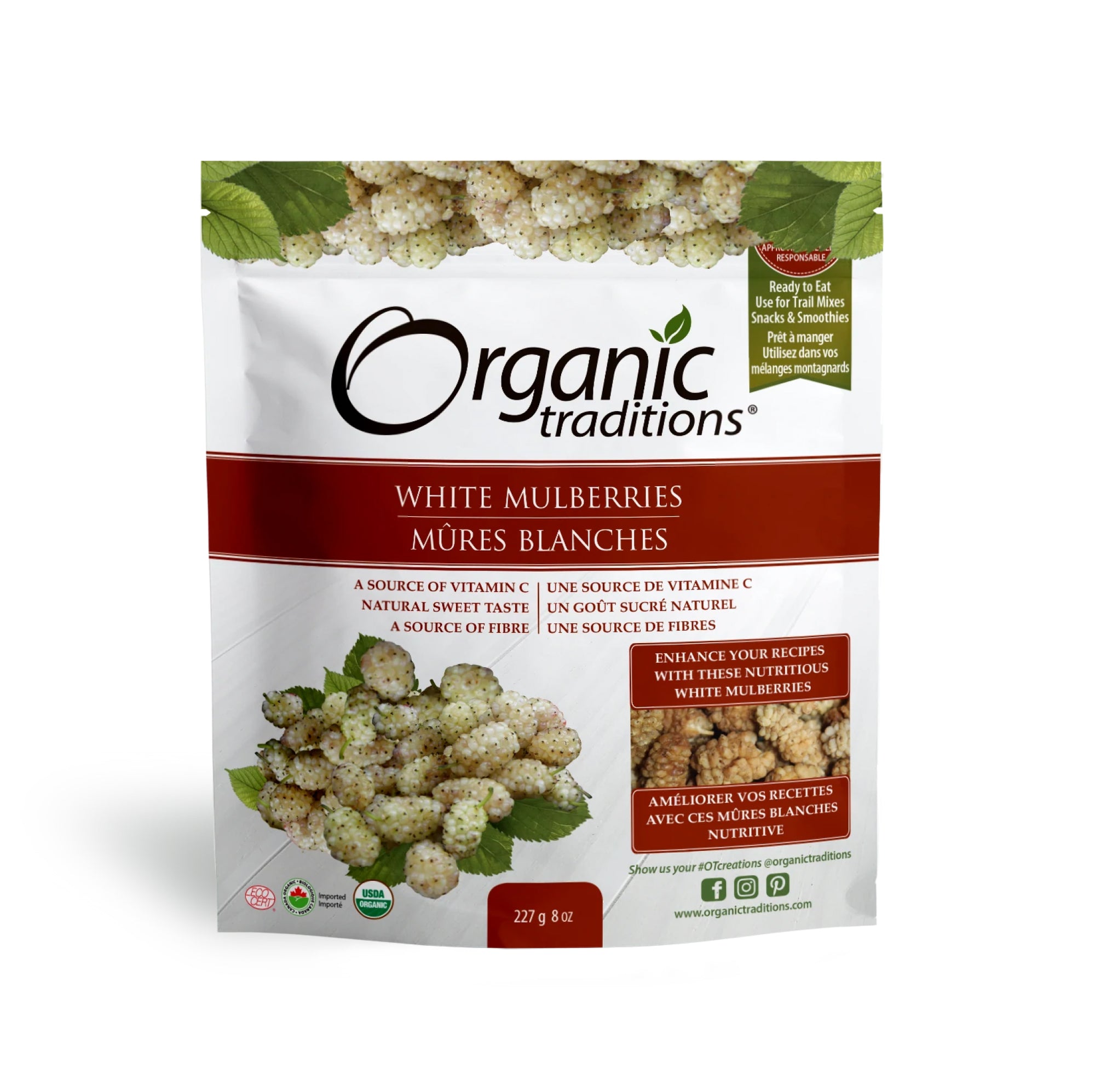 Organic Traditions Organic White Mulberries 227g